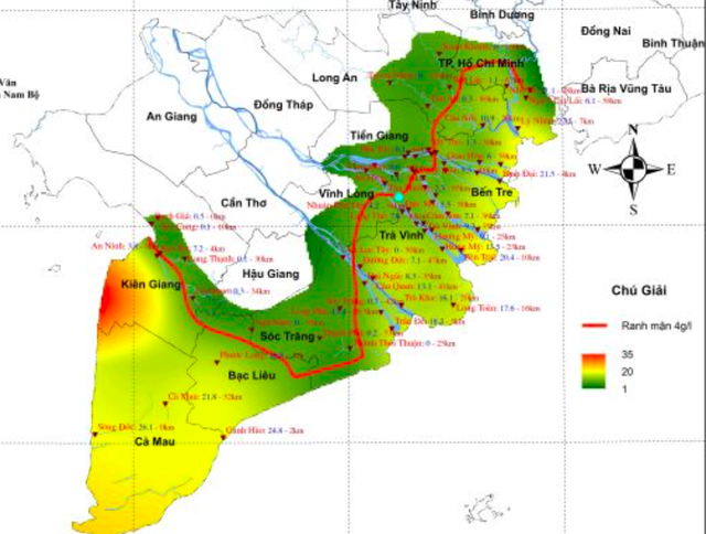 Cảnh báo xâm nhập mặn sâu đến 65 km ở ĐBSCL